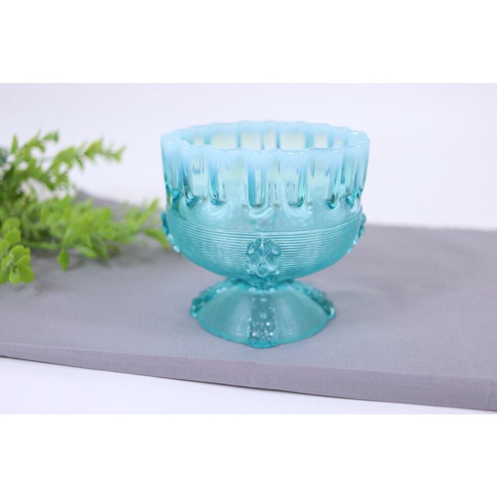 Coudersport EAPG Glass Northwood Dugan Blue Opalescent Compote 4.25”